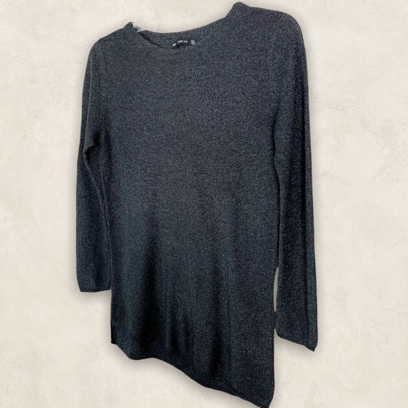 Zara Womens Black Metallic Crew Neck Pullover Asymmetrical Knit Sweater Sz M - Picture 3 of 9